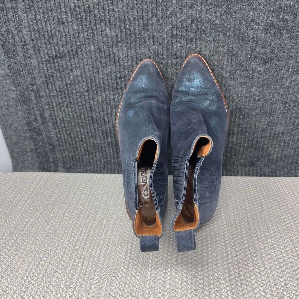 Coach Bowery Chelsea Boots Metallic Blue Leather Ankle Bootie Women’s 6.5 M - Picture 7 of 8